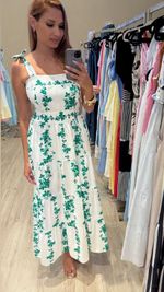 Vestido Longo Floral Tricoline - Alça de Amarrar