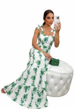 Vestido Longo Floral Tricoline - Alça de Amarrar