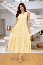 Vestido Longo em Viscolinho - Recorte e Zíper Invisível nas Costas