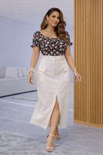 Saia Midi Linho - Fenda Frontal