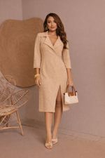 Vestido Midi Tweed - Texturizado Fenda Frontal