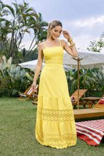 Vestido Longo Viscose - Detalhes Bordados