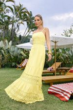 Vestido Longo Viscose - Detalhes Bordados