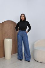 Calça Pantalona Jeans - Cintura Alta