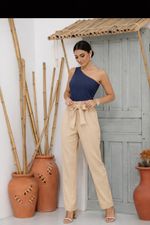 Calça Sarja - Cintura Alta e Faixa para Amarração