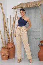 Calça Sarja - Cintura Alta e Faixa para Amarração