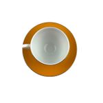 Conj. 4 Xícaras de Chá com Pires em Porcelana Strip com  Platina - Laranja 