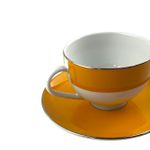 Conj. 4 Xícaras de Chá com Pires em Porcelana Strip com  Platina - Laranja 