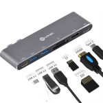 HUB USB Tipo C,  7 em 2 - 2x USB 3.0 + Leitor Cartão SD TF + HDMI + Thunderbolt 3 + Power Delivery 100W - HC-72
