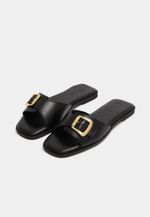 Flat Fivela Couro Preto