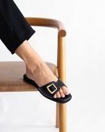 Flat Fivela Couro Preto
