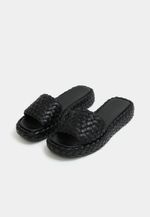 Slide Couro Tulipa Tressê Preto
