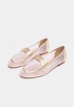 Mocassim Couro Tela Ouro Light  