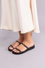 Slide Stripes Couro Preto