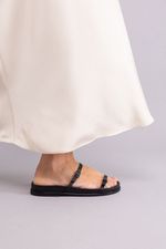 Slide Stripes Couro Preto