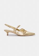 Scarpin Slingback Couro Ouro Light com Fivelas Salto Fino