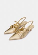 Scarpin Slingback Couro Ouro Light com Fivelas Salto Fino