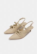 Scarpin Slingback Couro Off White com Fivelas Salto Fino