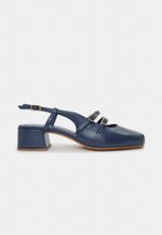 Ballet Mary Jane Salto Bloco Couro Azul Marinho