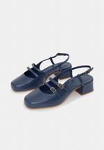 Ballet Mary Jane Salto Bloco Couro Azul Marinho