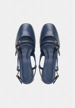 Ballet Mary Jane Salto Bloco Couro Azul Marinho