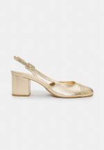 Scarpin Boneca Salto Bloco Couro Ouro Light