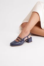 Ballet Mary Jane Salto Bloco Couro Azul Marinho