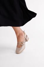 Ballet Mary Jane Salto Bloco Couro Cinza