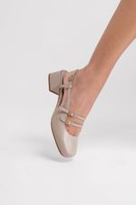 Ballet Mary Jane Salto Bloco Couro Cinza