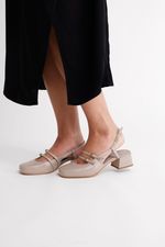 Ballet Mary Jane Salto Bloco Couro Cinza