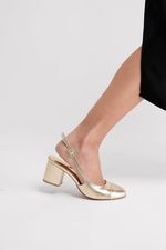 Scarpin Boneca Salto Bloco Couro Ouro Light