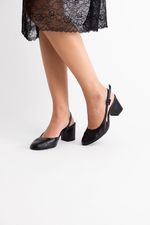Scarpin Boneca Salto Bloco Couro Preto