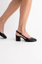 Scarpin Boneca Salto Bloco Couro Preto