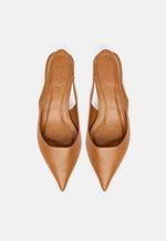Scarpin Slingback Madeira Lina Couro Caramelo