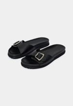 Slide Couro Isis Fivela Preto