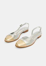 Sapatilha Boneca Couro Bicolor Cristal Prata & Ouro Light