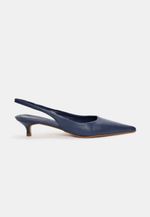 Scarpin Slingback Couro Azul Marinho Salto Fino