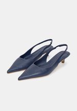 Scarpin Slingback Couro Azul Marinho Salto Fino