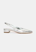 Scarpin Slingback CYAN Cristal Prata Salto Médio Bloco