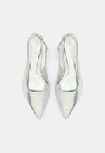 Scarpin Slingback CYAN Cristal Prata Salto Médio Bloco