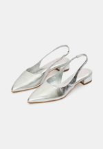 Scarpin Slingback CYAN Cristal Prata Salto Médio Bloco