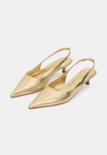 Scarpin Slingback Couro Ouro Light Salto Fino