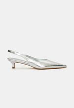 Scarpin Slingback Couro Cristal Prata Salto Fino