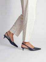 Scarpin Slingback Couro Azul Marinho Salto Fino