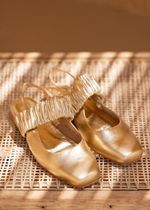 Sapatilha Ballet Franzida Couro Ouro Light