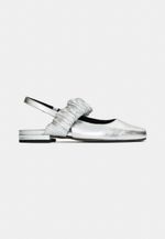 Sapatilha Ballet Franzida Couro Cristal Prata
