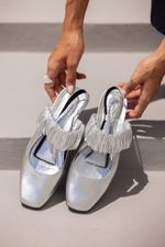 Sapatilha Ballet Franzida Couro Cristal Prata