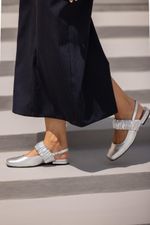 Sapatilha Ballet Franzida Couro Cristal Prata