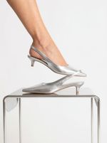 Scarpin Slingback Couro Cristal Prata Salto Fino