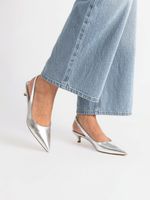 Scarpin Slingback Couro Cristal Prata Salto Fino